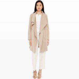 Club Monaco Gideon Soft Draped Belted Trench Coat Jacket Open Front Size XS Tan